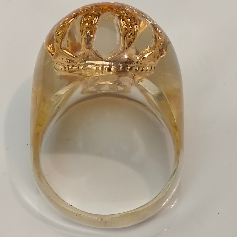 Clear Resin Chunky Dome Ring Gold Tone Emperor Crown Inlay Statement Jewelry